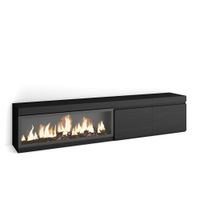 mueble tv efecto madera negro 208x35x45cm chimenea efecto fuego