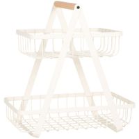 frutero de 2 niveles de metal crema y madera de haya
