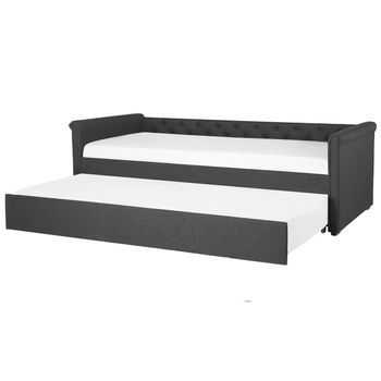 Cama Nido Tapizada Gris Oscuro 80 X 200 Cm Con Somier Y Cabecero Acolchado Libourne