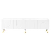 mueble de tv blanco de 180 cm con cuatro puertas y relieve arqueado asimetrico