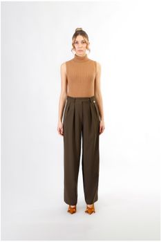 pantalón ancho recto en tejido bielástico mud