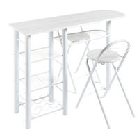 conjunto mesa y 2 taburetes plegables cocina bar en color blanco melamina metal 875x40x120 cm