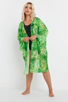 yours kimono playero verde estampado tropical mujer curvy y tallas grandes yours