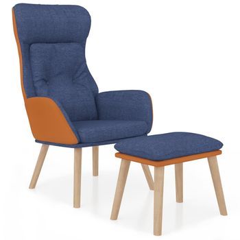 Sillón De Relax Con Taburete Tela Y Cuero Sintético Azul Vidaxl