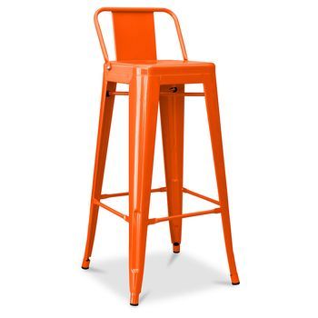 Taburete De Bar Con Respaldo - Diseño Industrial - 76 Cm - New Edition - Stylix  Naranja