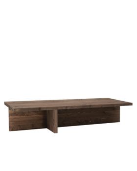 Mesa de centro de madera maciza en acabado nogal 123,5x27cm
