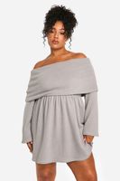 vestido plus skater de canale cardado con escote barco gris