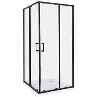 cabina de ducha vidrio templado puerta doble corredera negro 90 x 90 x 185 cm tela