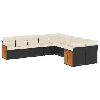Set De Sofás De Jardín 10 Pzas Cojines Ratán Sintético Negro Vidaxl