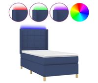 cama box spring colchon y luces led tela azul 80x200 cm bloques con cuadros