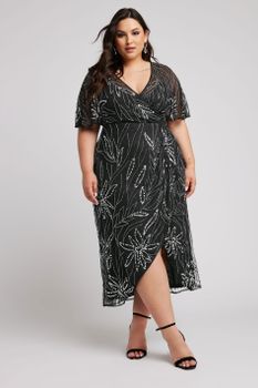 Luxe Vestido Largo Negro De Lentejuelas, Mujer Curvy Y Tallas Grandes, Luxe: Ultimate Embellishment