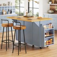 isla de cocina con ruedas y cajones encimera plegable azul 143  75  91 cm