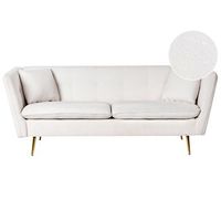 sofa de boucle de 3 plazas con capitone y patas doradas con 2 cojines blanco crema frederica