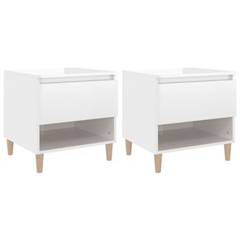 Pack 2 Uds Mesitas De Noche | Mesa Auxiliar | Mesilla Contrachapada Blanco Brillo 50x46x50 Cm