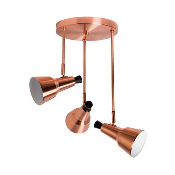 Lámpara colgante de tres luces de metal y madera