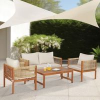conjunto de muebles de jardin cannole 4 piezas ratan acacia - efecto maderabeige casapro