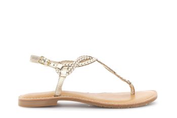sandalias planas tipo chanclas de piel con bordado trenzado gold