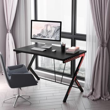 Escritorio De Computadora Con Marco De Metal En Forma De R Para Oficina Y Dormitorio Negro 116 X 75 X 77 Cm Cfw56366