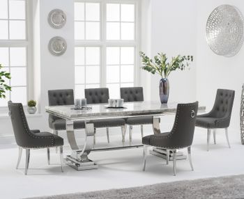 Haven 200cm Grey Marble Table With Talia Faux Leather Chairs - Grey, 6 Chairs