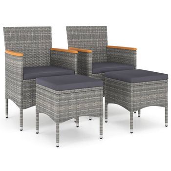 Juego De Silla De Jardín Y Taburete 4 Uds Ratán Pe Gris Cfw124488