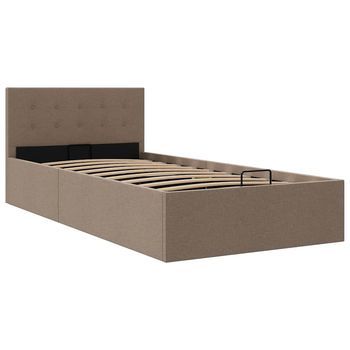 Cama Canapé Hidraúlica Con Almacenaje Tela Gris Topo 90x200 Cm