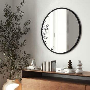 Espejo de pared redondo con resistente marco de aluminio ø80 cm, negro