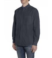 replay para hombre m414400085486 camisa de popelina de algodon marino m casual clasico manga larga