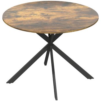HOMCOM Mesa de comedor redonda para 4 personas, mesa de cocina estilo industrial con patas de acero, para comedor, cocina, Marrón rústico   Aosom España