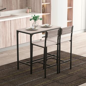 Juego De Mesa Y 2 Sillas De Bar Homcom 89x45x87 Cm Natural Y Negro