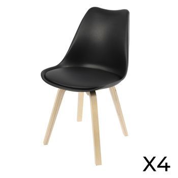 Lote De 4 Sillas De Diseño Con Cojín En Color Negro Colección Mia