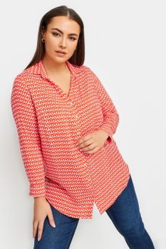 Yours Camisa Naranja Viscosa Estampado Geométrico, Mujer Curvy Y Tallas Grandes, Yours