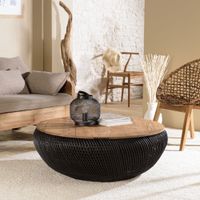 mesa de centro redonda de ratan negro con tablero extraible d100