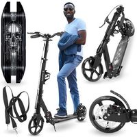patinete infantil negro hasta 100 kg - 2 amortiguadores - plegable - 2 frenos - aluminio - abec-7
