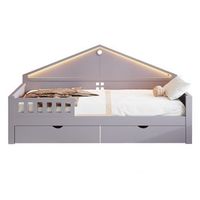 cama infantil de 90x200 cm individual con tira led cajones y somier de laminas color gris