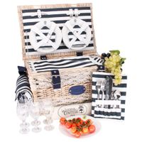 cesta picnic de mimbre marine rayas azules para 6 personas