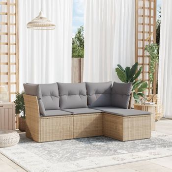Conjunto De Sofás Jardín Con Cojines 4 Uds | Mueble Jardin Mesa Y Sillas Ratán Sintético Beige Cfw785972
