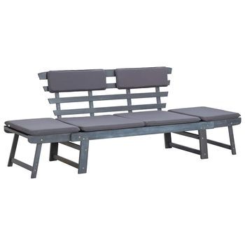 Banco De Jardín | Banco De Exterior | Silla De Jardín Con Cojines 2 En 1 190 Cm Gris Madera De Acacia