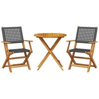 juego de bistro de 3 uds  conjunto mueble jardin mesa y sillas ratan pe y madera maciza negro