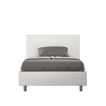 Cama De Una Plaza Y Medio Con Almacenaje Acolchada 120x210 Cuero Sintético Blanco Adele