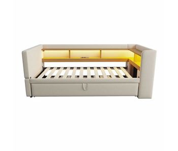 Sofá cama extensible 90/180*190 cm - multifuncional, con led, enchufes y compartimentos de almacenamiento - beige