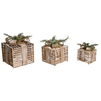 Conjunto De 3 Decoraciones Led De Navidad De Madera De Abeto Regalos De Navidad Hechos A Mano Marrón Roine