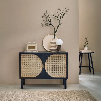 Aparador de mango macizo negro y rejilla de 100 cm