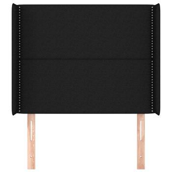 Cabecero Cama Mueble De Dormitorio Con Orejas De Tela 93 X 16 X 118/128 Cm Negro M02_0003655