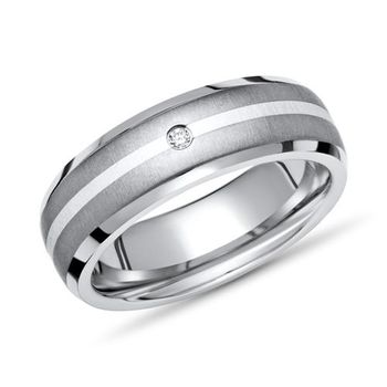 Anillo moderno de titanio con incrustaciones de plata y diamantes