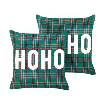 Conjunto De 2 Cojines De Tela De Poliéster Patrón De Tartán Navideño 45 X 45 Cm Verde Joycandy