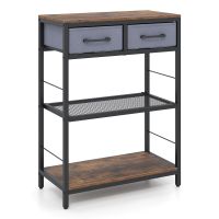 costway mesa consola rustica con cajones tela y estantes almacenaje estructura metalica 60 x 30 x 81 cm marron rustico