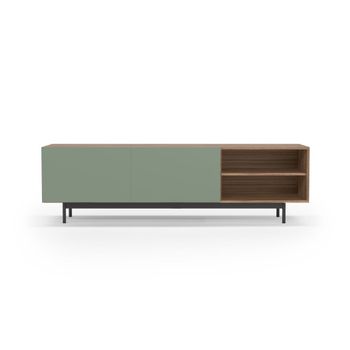 Mueble tv melamina nogal y verde patas grafito 52x180x44 cm