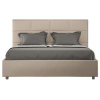 cama de matrimonio mira 160x200 cm tapizada en polipiel cappuccino con somier de laminas y box spring-color beige claro-ropa de cama 140x190 cm
