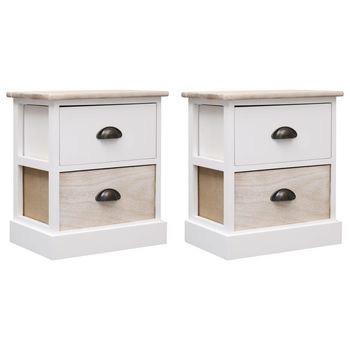 Mesitas Noche 2 Uds Madera Paulownia Blanco Natural 38x28x45cm Vidaxl