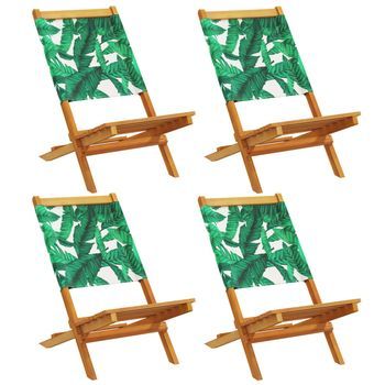 Pack 4 Uds Sillas De Jardín | Silla De Exterior | Sillón Reclinables Madera Maciza Y Tela Verde